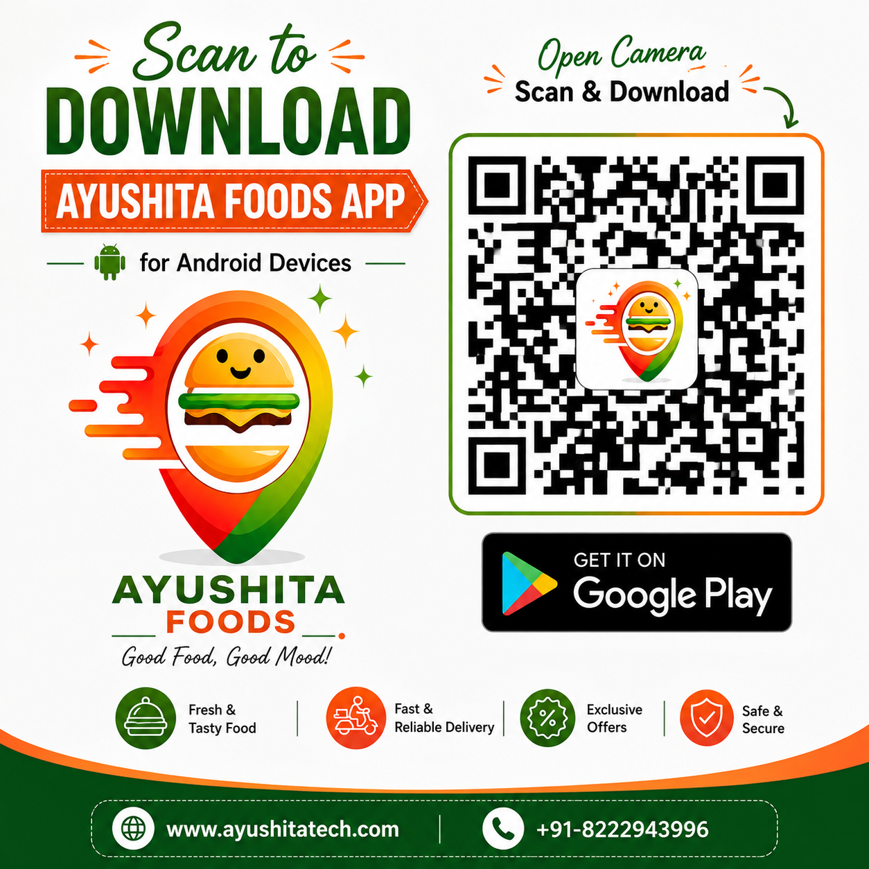 Scan QR code to download Ayushita Foods Android app